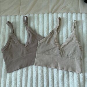 Nikibiki Seamless Ribbed V-Neck Bralette - Taupe & Light Taupe bundle